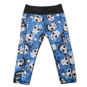 Constantly Varied Gear Rap Legends Capri Leggings Size L Blue Skulls Goth Sporty
